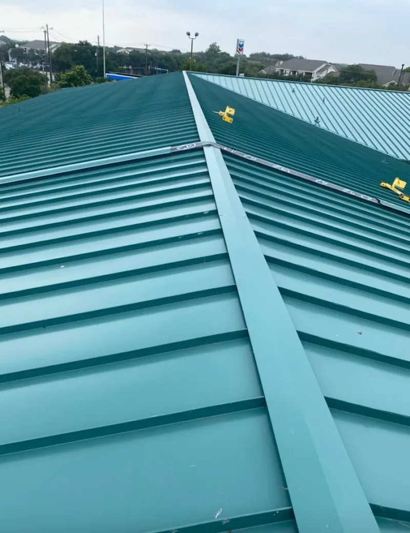 Green commercial metal roof ridge and valley for Metal Roof Repair in Lake Murray of Richland